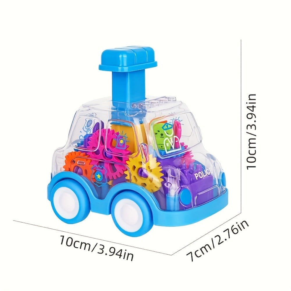 Gear Toy Cars for Toddlers 3-Pack, Transparent Body See-Through Gear Mechanism Push-and-Go Vehicle Set, Red Yellow Blue Police Cars, Educational STEM Toy for Kids Ages 2-6, Birthday Gift for Boys Girls