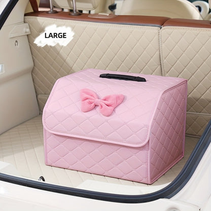 Car Trunk Storage Box Foldable Faux Leather Organizer – High-Capacity 30L/35L Vehicle Cargo Box, Multi-Pocket Space-Saving Trunk Organizer for Women, Daily Use & Road Trips