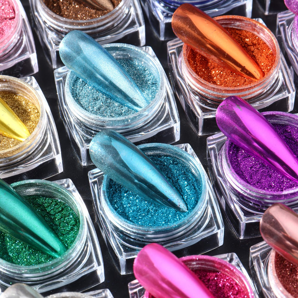 Chrome Holographic Nail Powder Set 36 Colors – Mirror Chrome Glitter Pigment Dust Kit for Gel Nails Acrylic Manicure DIY Nail Art Decoration