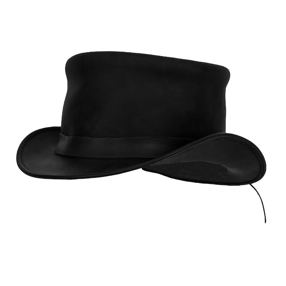 Genuine Leather Top Hat Steampunk – Shapeable Wide Brim Gentleman Hat for Men Women, Halloween Costume Topper, Deadman Victorian Derby Hat, Handcrafted Top-Grain Leather, Black, Sizes S-3XL