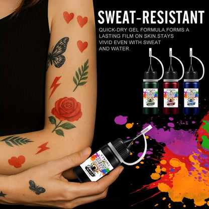 Liquid Body Paint Temporary Tattoo Ink — 7 Vibrant Colors, Fast-Drying Waterproof Formula, Plant-Based Squalane, Skin-Safe for Festivals, Parties, Halloween, Cosplay & Body Art