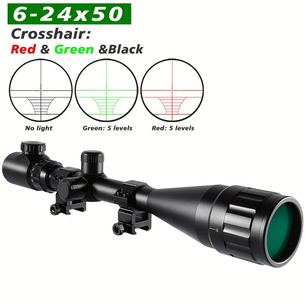 6-24X50 AO Rifle Scope with Illuminated Red Green Reticle, Long Range Hunting Scope for 20mm Picatinny Rail Mount, Tactical Optical Sight for Shooting & Outdoor Use