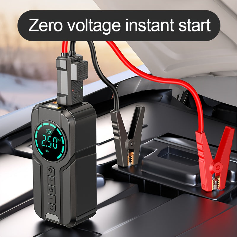 12000A-18000A 7-in-1 Vehicle Emergency Starter Power Bank with Extended Smart Jump Cables, Fast Charging, Large Display, LED Lighting, Compatible with All Gas/Diesel Engines (2.64 Gallons), Quick Vehicle Start, And Air Pump Function