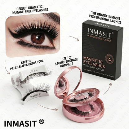 Magnetic Eyelashes Glue-Free Reusable False Lashes – Natural Wispy Fluffy Cat Eye Style, Waterproof & Sweatproof with Applicator & Storage Case, Black & Pink Set for Daily Wear, Parties & Beauty Gifts