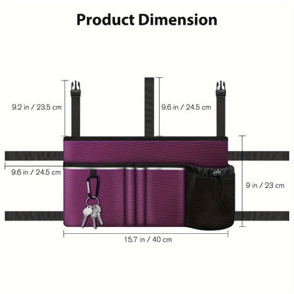 Walker Tote Bag with Cup Holder – Large Capacity Rollator Attachment Bag, 6-Pocket Mobility Aid Accessory Pouch with Reflective Stripe & ID Window, Hands-Free Storage for Elderly & Seniors