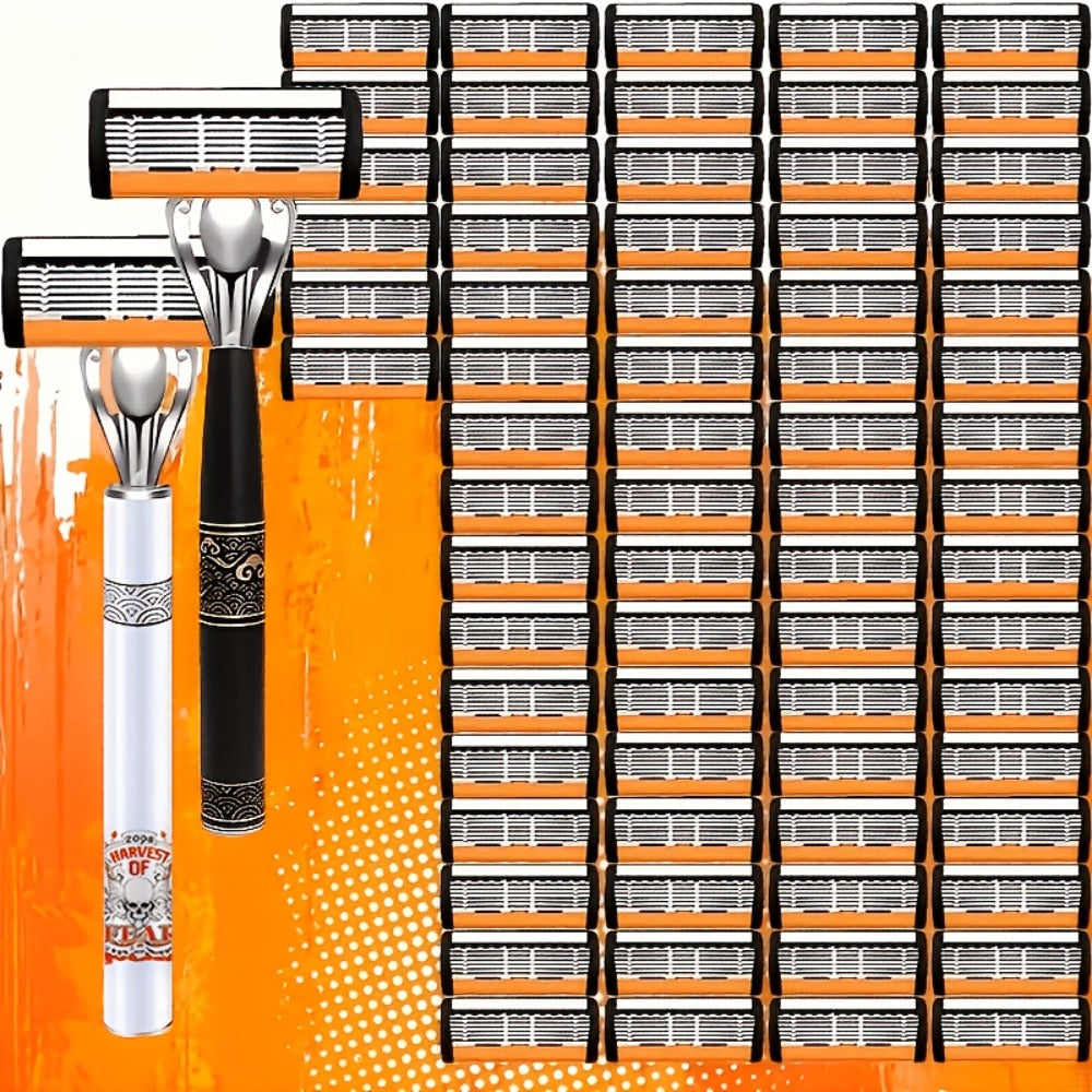 Double Edge Safety Razor Set for Men 72 Blades & 2 Non-Slip Metal Handles – Classic Ultra-Sharp Replaceable Blades for Smooth Close Shave Eco-Friendly Grooming Kit Gift for Him
