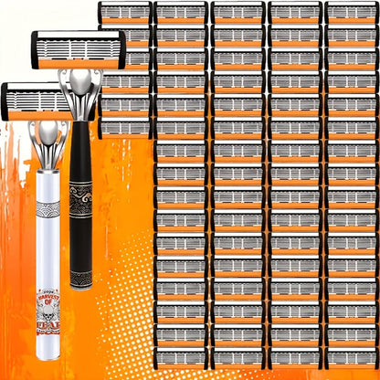 Double Edge Safety Razor Set for Men 72 Blades & 2 Non-Slip Metal Handles – Classic Ultra-Sharp Replaceable Blades for Smooth Close Shave Eco-Friendly Grooming Kit Gift for Him