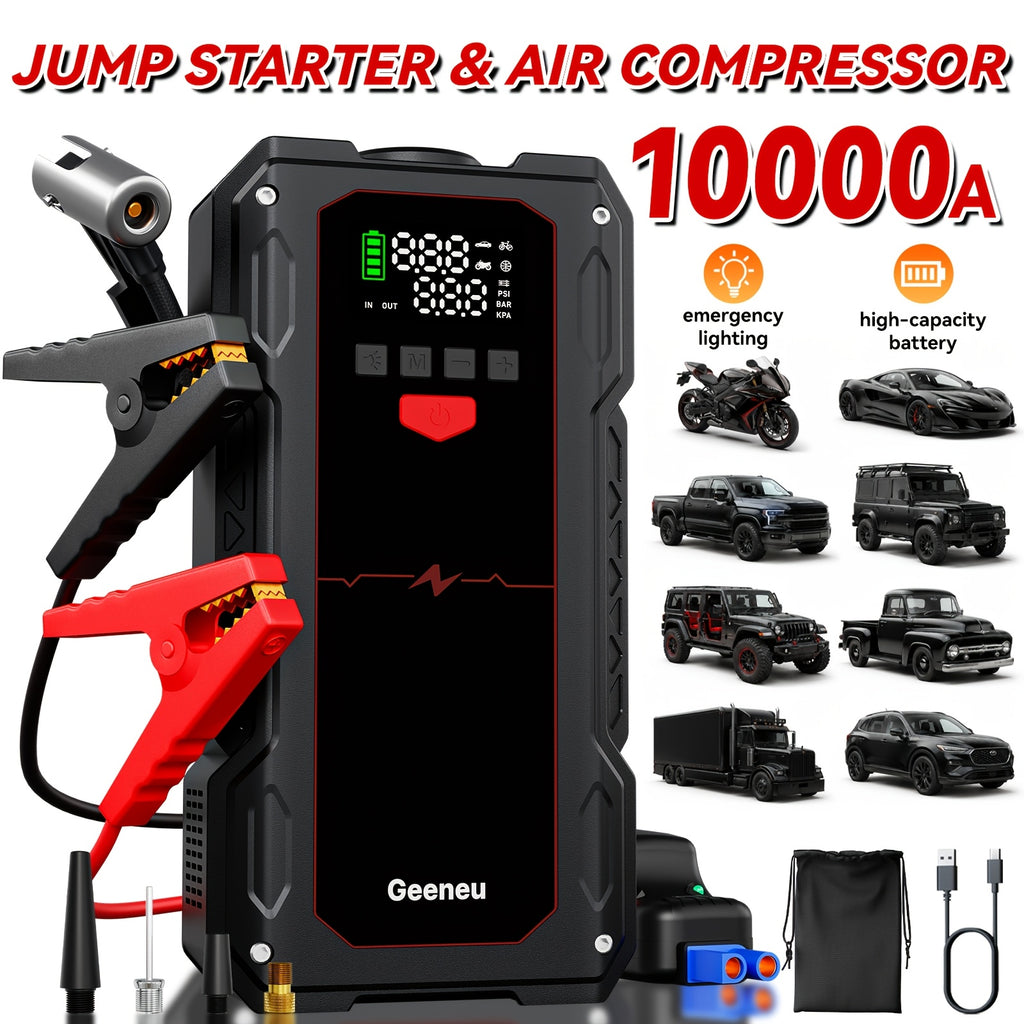 7-in-1 Portable Jump Starter With Air Compressor150PSI Digital Air Compressor, 12V Battery Booster For 2.38gal Gas/1.98gal Diesel Engines, Portable Car Jump Starter With Air Compressor, Fast Charge USB Ports & LED Emergency Light, Christmas Gifts