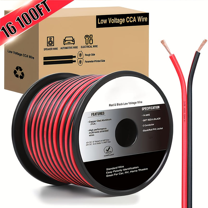 1pc/2pcs Copper Clad Aluminum Wire Red Black CCA Electrical Cable 2 Conductor Parallel DC Flexible Extension Cords for Car Audio Radio Speaker Amplifier