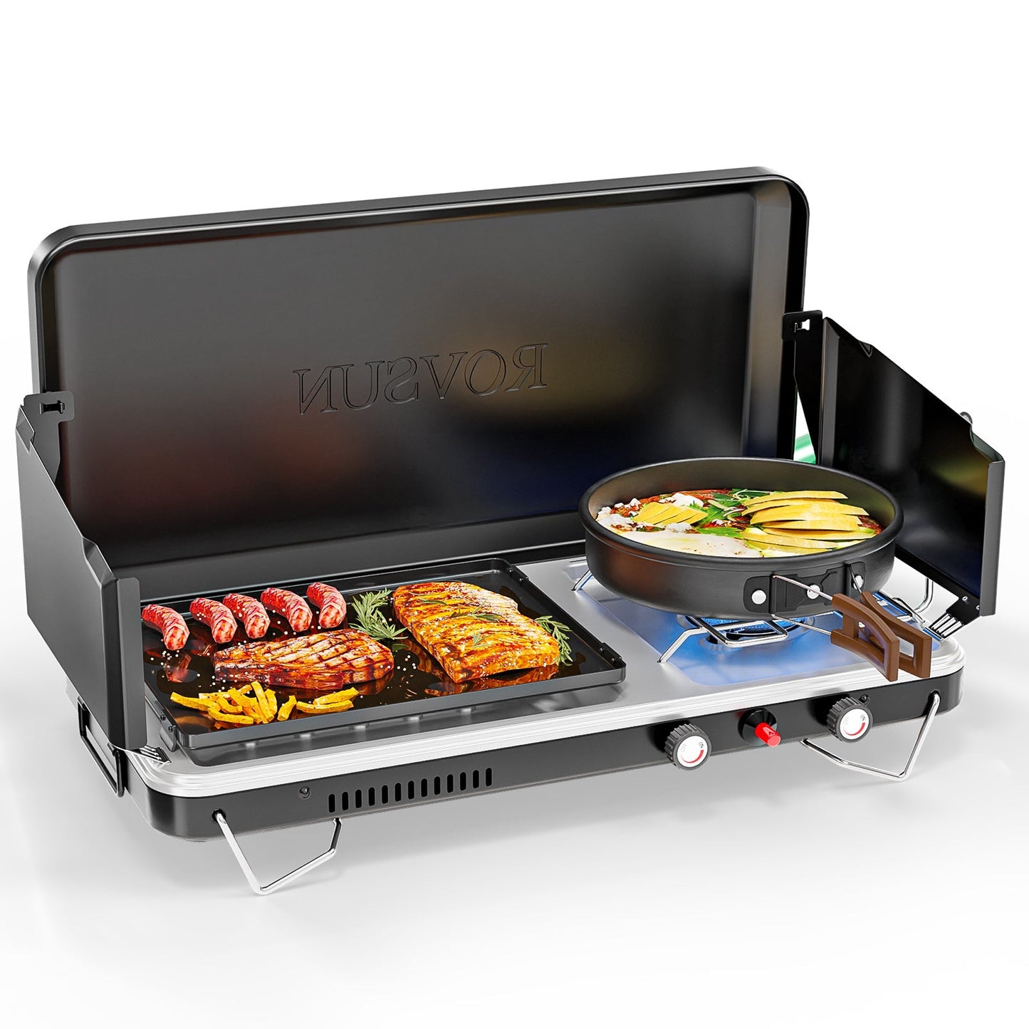 Camping Stove with Oven 2-in-1 – Portable Propane Double Burner 16,000 BTU & Outdoor Oven Combo with Auto-Ignition & Thermometer | Camping, Backyard & Picnic Cooking