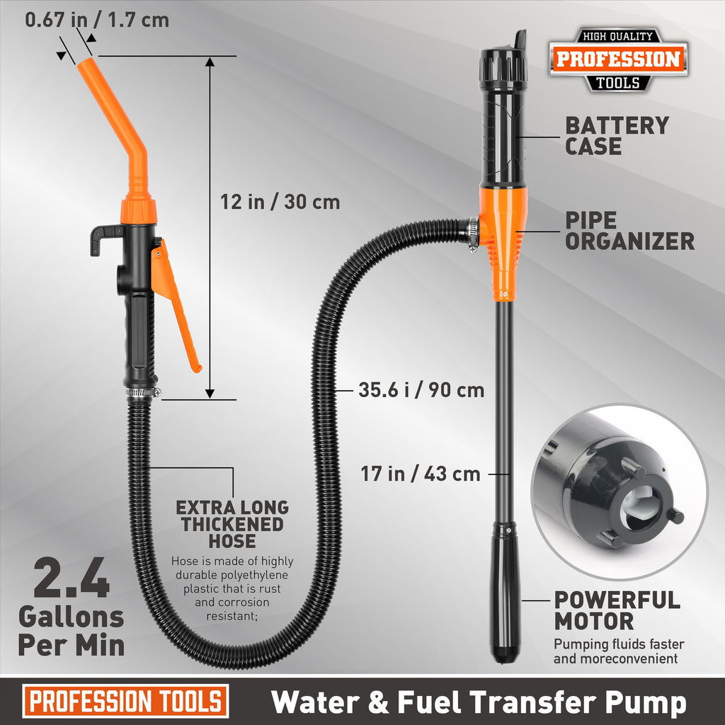 Portable Transfer Pump Battery Operated Electric Siphon Pump for Gas, Fuel, Diesel Transfer 2.6 GPM Flow Oil Extractor -Easy to Use Hand Fuel Pump, Multi-Use Siphon Fuel Transfer Pump