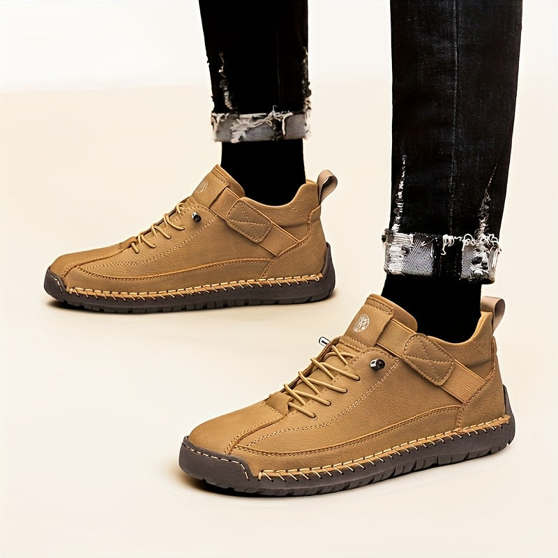 Men's High-Top Casual Ankle Boots - Elastic Closure and Rubber Sole