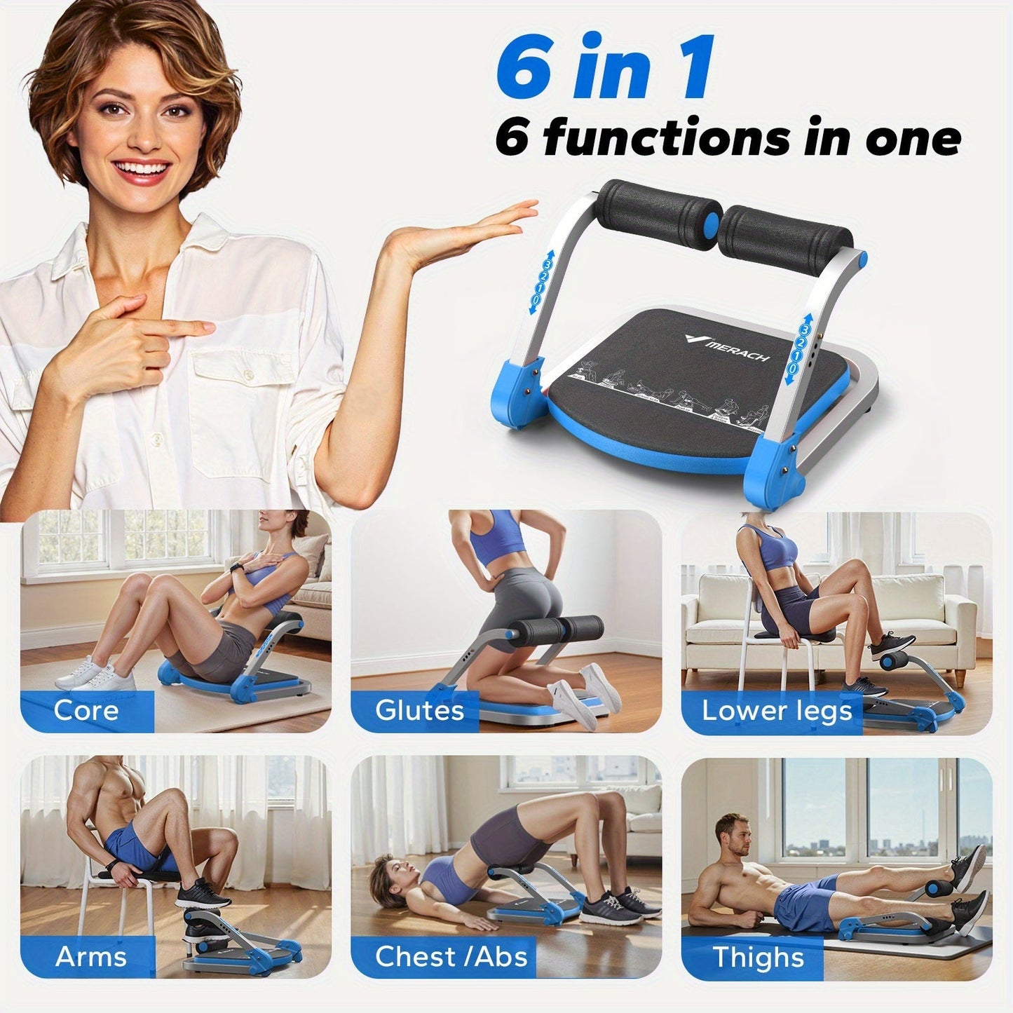 Ab Trainer Abdominal Machine – Multifunctional Core Strength Trainer for Home Gym, Waist Slimming & Belly Fat Workout, Adjustable Ab Roller Exercise Equipment for Men & Women, Red & Blue Available