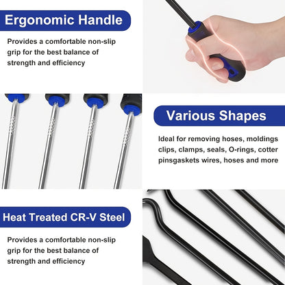 17pcs Hook and Pick Tool Set with Scraper Auto Clip Removal Plier Fastener Remover Rivets Puller Mechanic Car Trim Removal Tool Kit Gasket Telescoping Magnetic Pickup Hand Automotive Tools (Blue)
