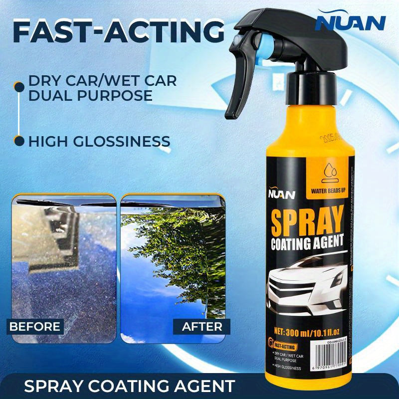10.14oz NUAN Car Paint Coating & Restoration Solution Stain-Resistant Rainproof Multi-functional Cleaning and Coating Spray- Effectively Cleans Stains, Brightens Car Paint, Provides Quick Coating, and Offers Long-lasting Protection for Car Paint