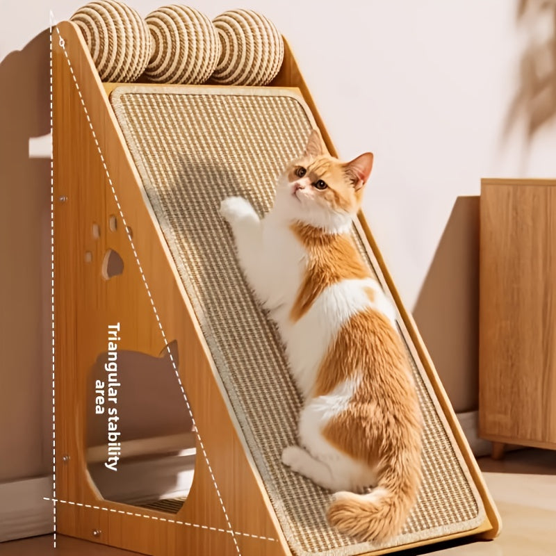 Cat Scratching Board 27 Inch Multi-Functional Sisal Scratcher with Teaser Balls – Wear-Resistant Cat Paw Pads, Furniture Protector, Easy Install Indoor Cat Scratch Pad
