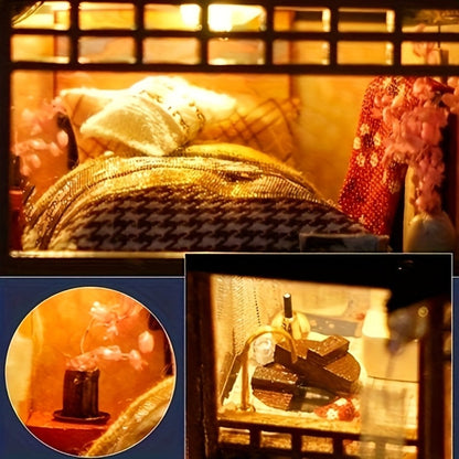 DIY Miniature Dollhouse Kit Sakura Garden Japanese Style – Wooden Tiny House with Tatami Flooring & Furniture, Handmade Creative Build for Adults Teens & Kids, Collector Display Gift Birthday Christmas