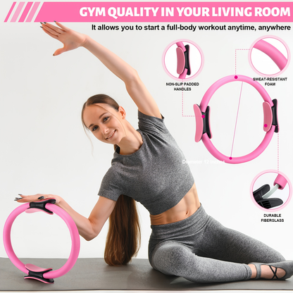 Pilates Ring Set 18-Piece – Magic Circle, Pilates Ball, Resistance Bands, Stretching Strap, Yoga Ring, Anti-Slip Socks & Gym Bag, Complete Women's Home Workout Accessories Kit, Pink