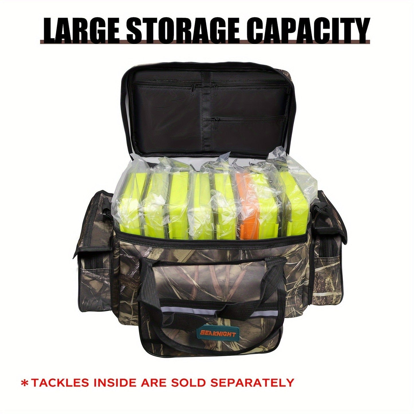 Fishing Tackle Bag Camo Durable Nylon Shoulder Carry Zipper Fishing Gear Storage Bag for Hiking Travel Outdoor Fishing Camouflage Multiple Colors