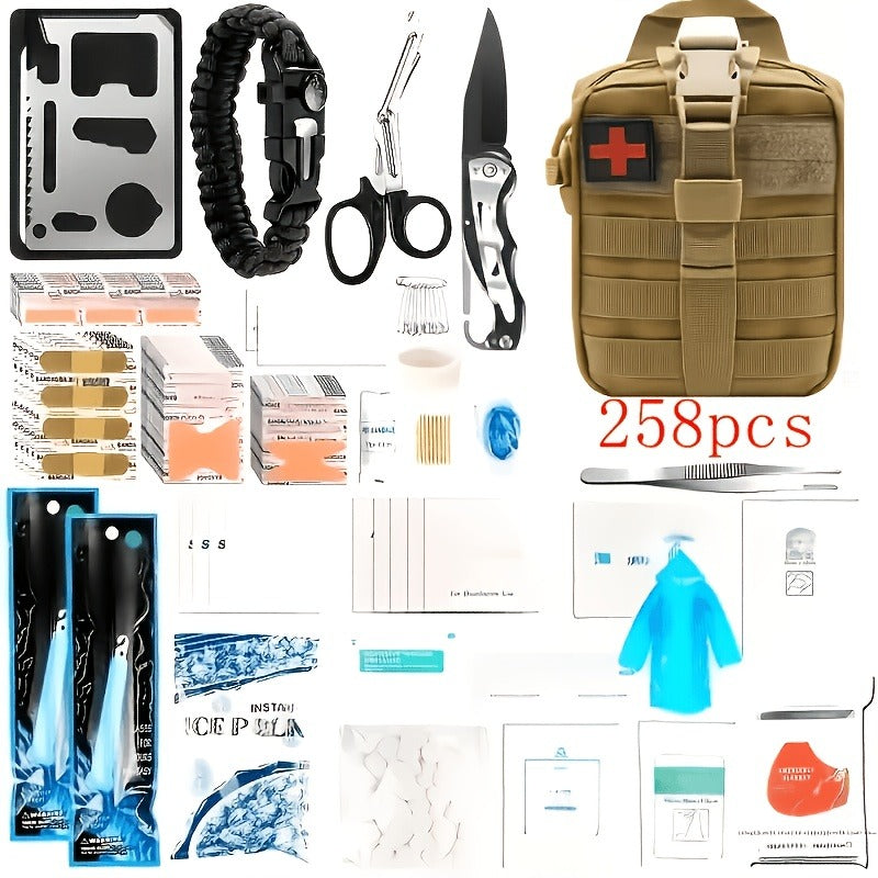 Outdoor Survival Gear Set 11/13/258-Piece – Professional Emergency Kit with Fire Starter & Compass | Multi-Tool Outdoor Equipment for Camping, Hiking & Adventure