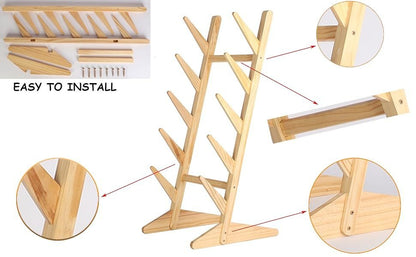 Skateboard Storage Rack 5-Layer Freestanding Wood Display Stand – Holds Longboards, Snowboards & Decks, 75° Angled Shelf with Non-Slip Base, DIY Paintable Pine Wood, Bedroom & Garage Organizer