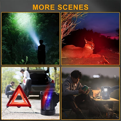 Waterproof LED Flashlight 6 Modes 3 Color Filters Solar USB Rechargeable IPX4 Torch for Hunting Camping Boating Hiking Emergency