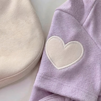 Dog Fleece Shirt 3-Pack Heart Print Spring Summer Base Layer – Thin Two-Legged Pet Clothes for Teddy, Bichon Frise & Small Medium Dogs, Sizes XS to XL, Purple Pink White & Brown Blue Green