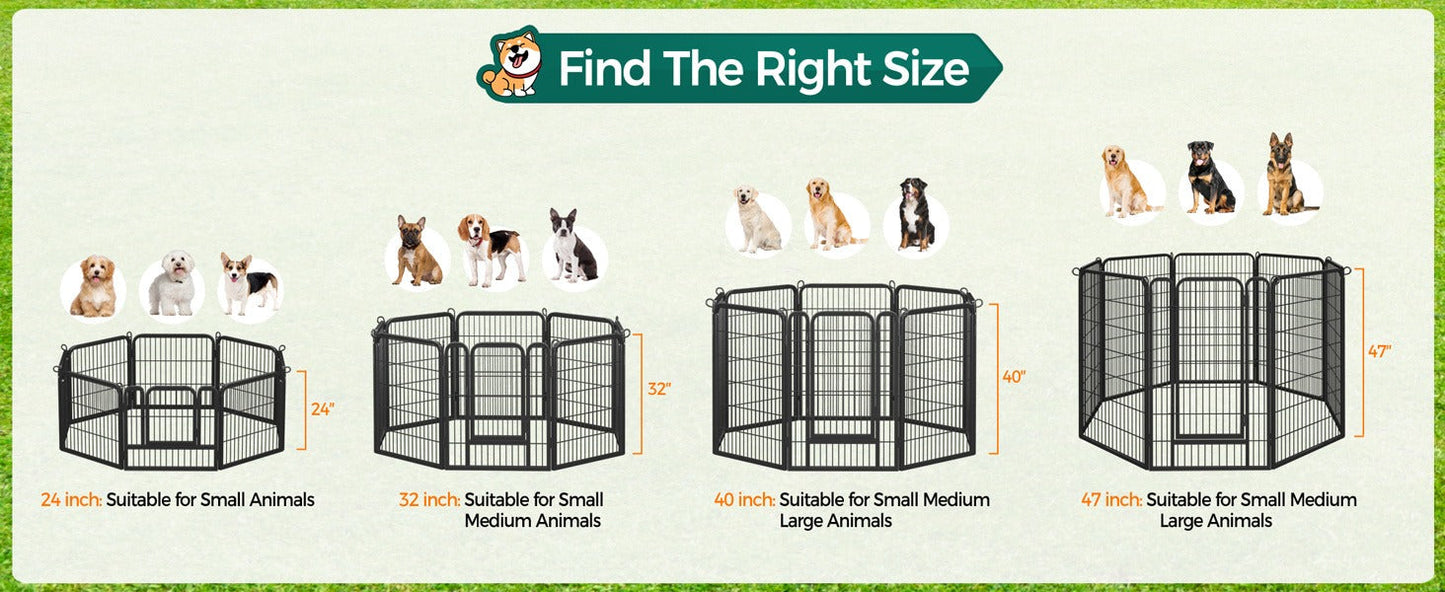 Dog Playpen Heavy Duty Foldable - 8 & 16 Panel Pet Exercise Pen for Large Medium Small Dogs, Portable Indoor Outdoor Puppy Pen for Yard Garden Camping RV, 24"/32"/40" Panel Height