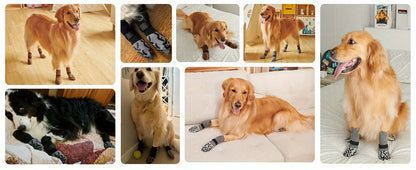 Non-Slip Dog Socks Double-Sided Grip Paw Protector with Adjustable Straps – Anti-Lick Dog Booties for Hardwood Floors, Senior Dogs & Injury Recovery, Sizes XS to L, Set of 4