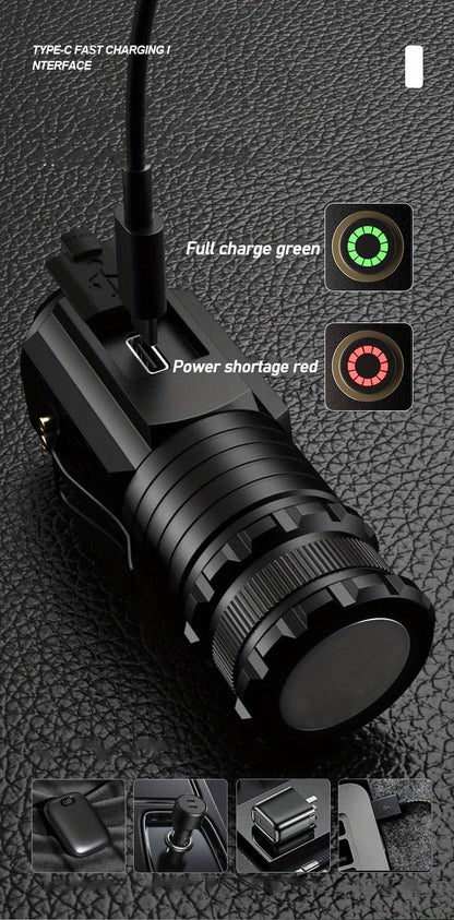 2000 Lumens Mini EDC Flashlight – Rechargeable 18650 Lithium Type-C, 4 Dimming Modes & Turbo, 300M Beam, Compact Pocket Torch for Camping, Hiking & Emergencies (Short/Long, Black/Classic)