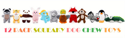 Dog Squeaky Toys 12 Pack Stuffed Animal Plush Puppy Toys with Gift Box – Soft Chew Toys for Small to Medium Dogs, Cute Teething Toys Set with Squeaker, Interactive Dog Toy Bundle