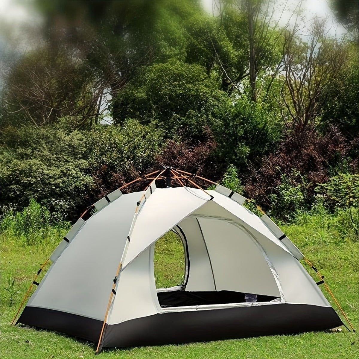 Waterproof Pop Up Camping Tent with Double Doors - Cloud Gray Automatic Instant Setup Shelter for Beach, Hiking, Camping, RV & Travel, Portable Foldable Sunshade Tent with Optional Mesh Windows, 2 Sizes Available