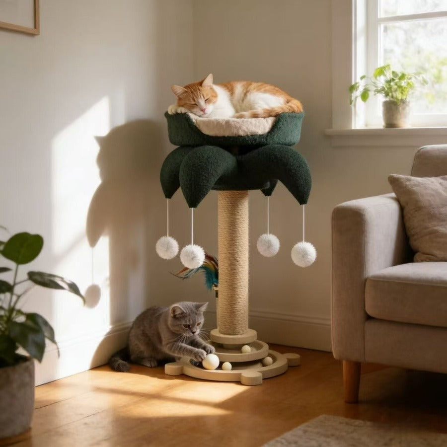 Cat Scratching Post Sisal Vertical Clown Hat Design, Wear-Resistant Cat Scratch Board with Cat Climbing Frame & Teaser Toy, Fun Shaped Cat Scratcher for Indoor Cats, Millet & Turtle Shape, Green