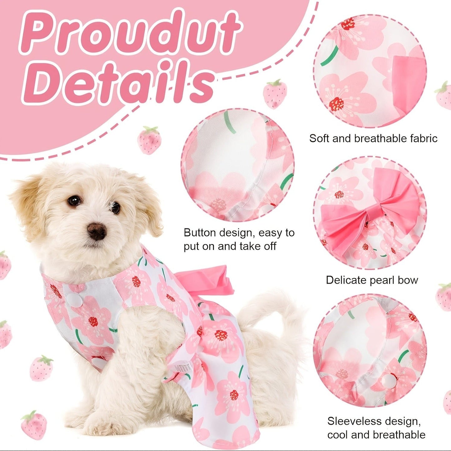 Dog Dress Floral Princess Bow - Cute Puppy Summer Dress for Small Dogs & Cats, Pink & Red Pet Dog Skirt with Bow Decoration, Summer Costume for Yorkshire Chihuahua Small Pets XS to XXL