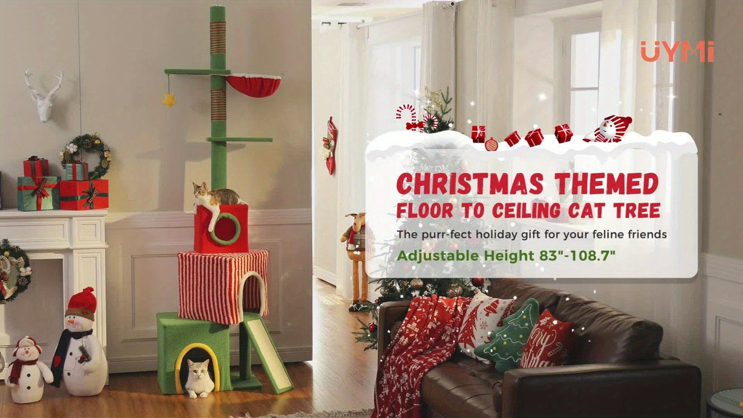 Floor to Ceiling Cat Tree Tower 90–107" – 4-Tier Tall Adjustable Cat Climbing Post with Tension Rod | Ceiling-Mounted Stable Cat Activity Center for Indoor Cats, Multiple Colors