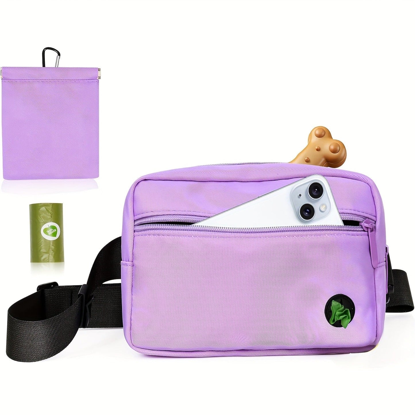Dog Treat Pouch for Training - Waist Belt Bag with Poop Bag Dispenser, Detachable Treat Bag & Carabiner - Dog Walking Bag for Puppy Training Rewards, Fits Phone, Keys & Water Bottle