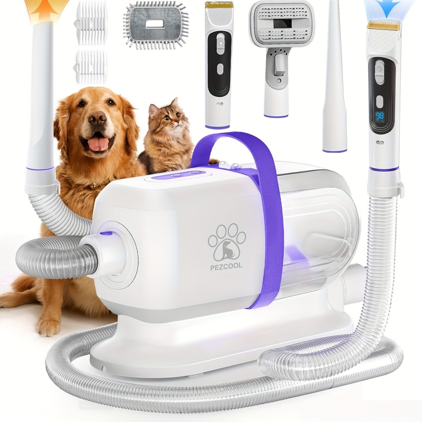 Pet Grooming Vacuum Kit 8-in-1 with 12000Pa Suction – Dog & Cat Hair Vacuum for Shedding, 6 Grooming Tools, 74oz Dust Cup, Low Noise, 3 Suction Levels, No Battery Required