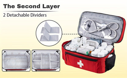 Medicine Storage Bag Organizer – Household First Aid Kit Bag, Portable Medicine Cabinet Basket with Compartments for Home, Travel & Emergency