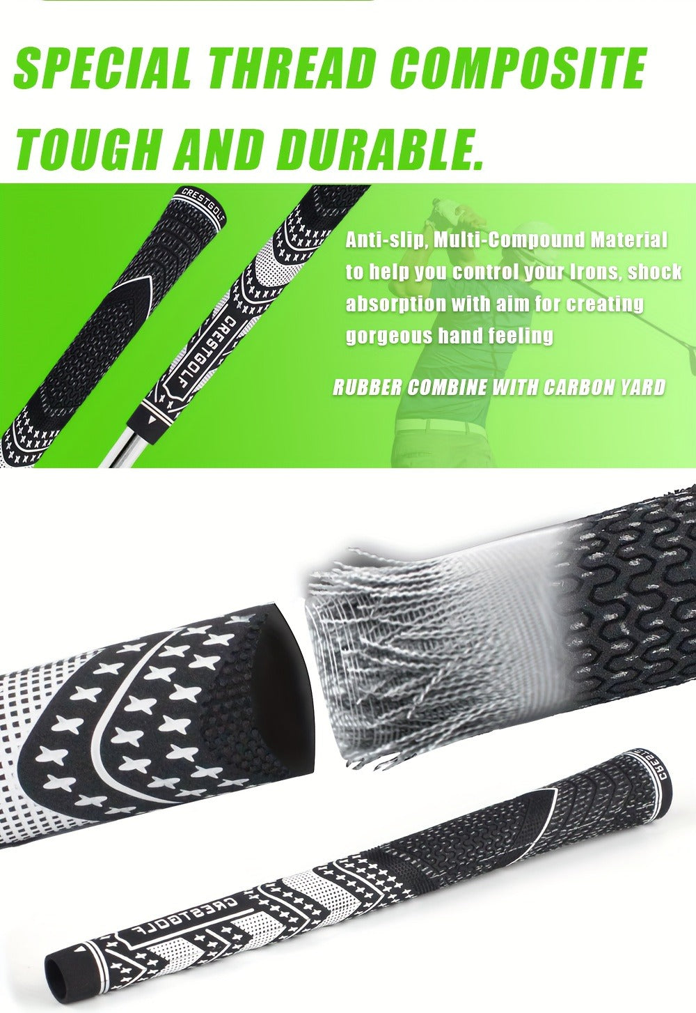 Midsize Golf Grips Set 13 Pack – All Weather Hybrid Rubber Golf Club Grips with Ecological Yarn Thread Technology, Multiple Colors, Fits Full Set of Clubs (Black, White, Red, Orange, Yellow, Blue, Gray)