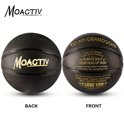 Engraved Basketball Gift for Grandson & Son - Size 7 PU Indoor Outdoor with Pump, Inspirational Message, Birthday Christmas Gift, Multi-Color
