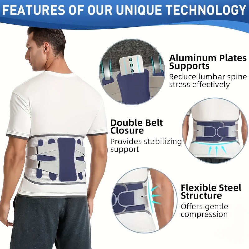 Lumbar Support Belt for Men & Women – Adjustable Lower Back Brace with Aluminum Alloy Reinforcement, Breathable Hook-and-Loop Waist Support for Gym, Office, Warehouse & Heavy Labor (M–XXXL)