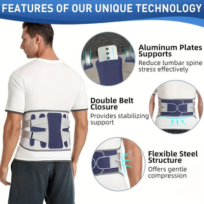 Lumbar Support Belt for Men & Women – Adjustable Lower Back Brace with Aluminum Alloy Reinforcement, Breathable Hook-and-Loop Waist Support for Gym, Office, Warehouse & Heavy Labor (M–XXXL)