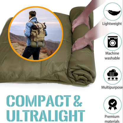Puffy Camping Blanket Foldable Lightweight Water Resistant with 3D Eye Mask - DWR Coated Outdoor Blanket for Camping, Hiking, Travel, Beach, Stadium & Car, Warm Packable Throw in 4 Colors, 55" x 78"