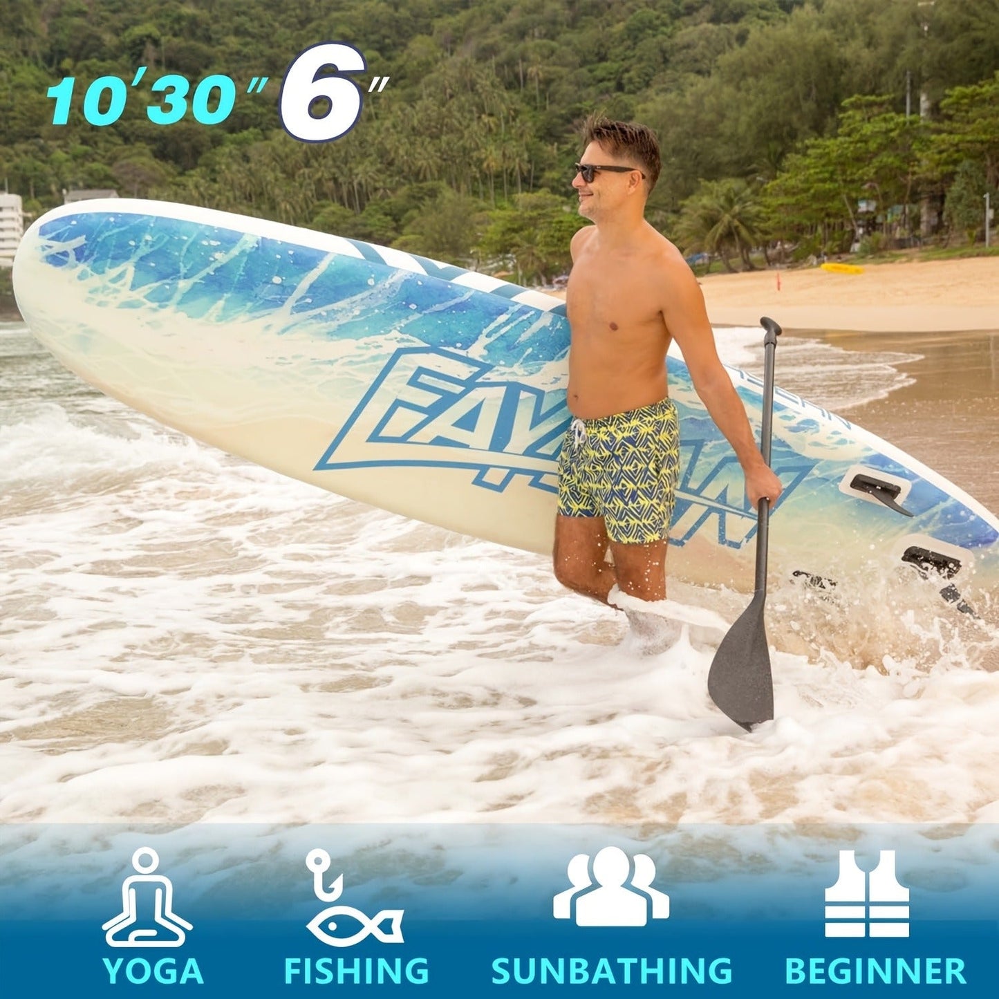 All-Around SUP Board 10.6ft Extra Wide Inflatable Paddle Board 400lbs Capacity with Accessories Safety Leash for Yoga Fishing Surfing All Skill Levels Family