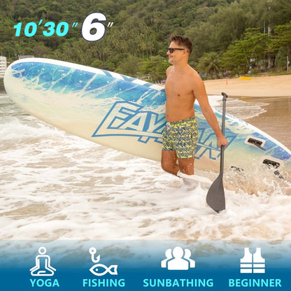 All-Around SUP Board 10.6ft Extra Wide Inflatable Paddle Board 400lbs Capacity with Accessories Safety Leash for Yoga Fishing Surfing All Skill Levels Family