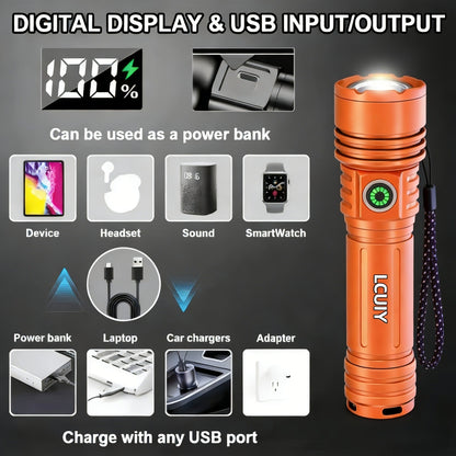 Fire Starter Flashlight with Fresnel Lens – 4500 Lumens Rechargeable Aluminum Alloy Ignition Torch, 1000M Long Range, 6 Modes Tactical Adjustable Beam for Wilderness Survival, Camping, Fishing & Emergency