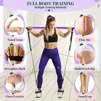 Pilates Bar Kit 14pcs with Resistance Bands & Tension Belt – Multifunctional Fitness Pedal Puller Stick for Home Yoga Stretch Training, Full Body Workout Equipment for Women Men