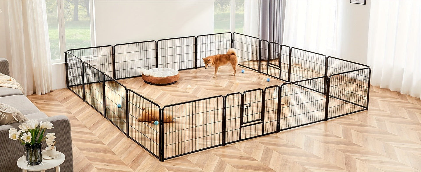 Metal Dog Playpen with Door DIY 8 or 16 Panel Foldable Pet Pen for Small Medium Large Dogs Puppies Easy Assemble Indoor Outdoor Use 24 32 40 Inch Height