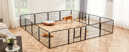Metal Dog Playpen with Door DIY 8 or 16 Panel Foldable Pet Pen for Small Medium Large Dogs Puppies Easy Assemble Indoor Outdoor Use 24 32 40 Inch Height