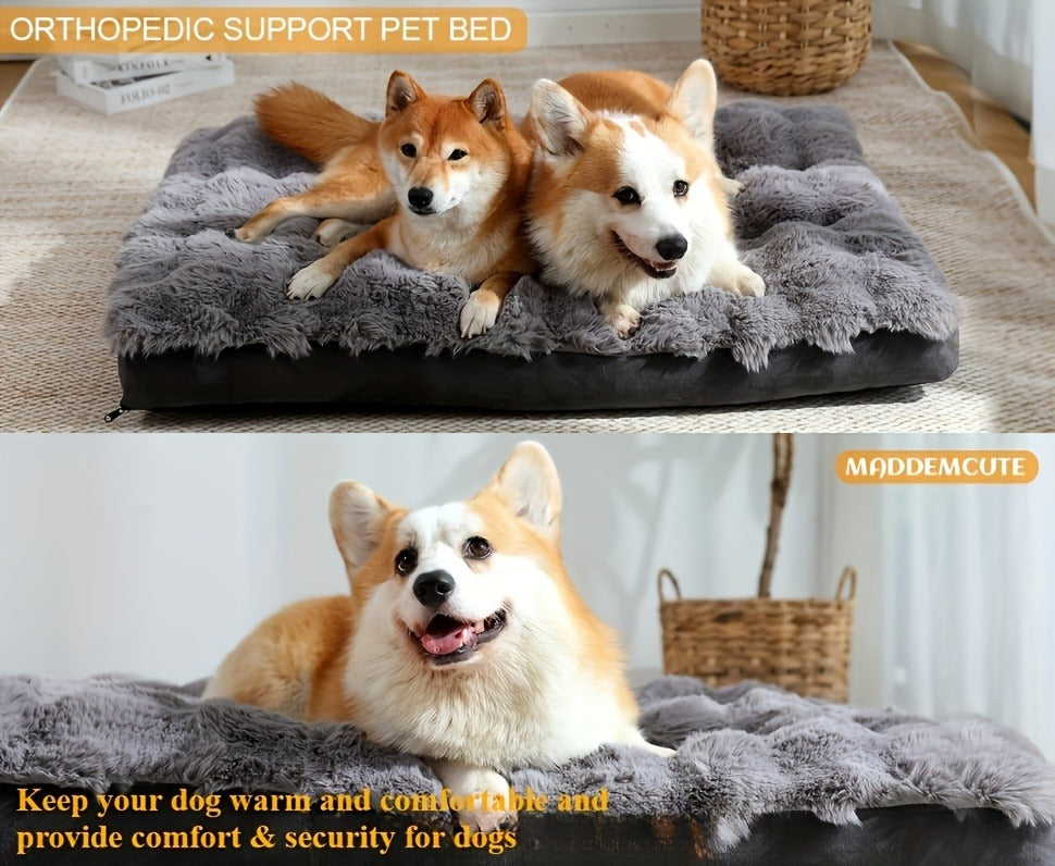 Orthopedic Dog Bed for Large Dogs - XL XXL Memory Foam Pet Bed with Removable Washable Cover, Anti-Slip Base, Faux Fur Kennel for Joint Relief, Machine Washable, Dirt-Repellent, Small Medium Large XLarge